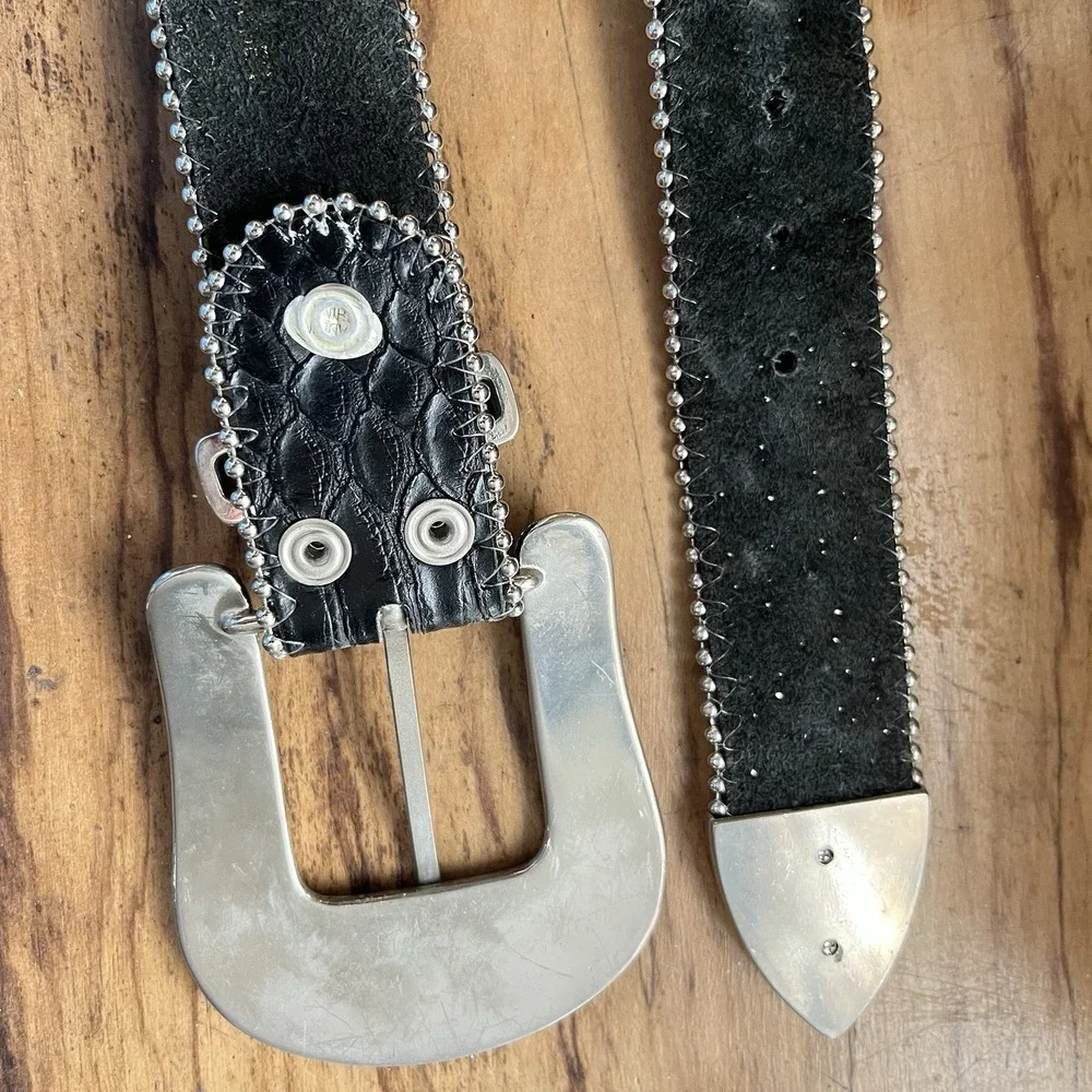 B.B. Simon Leather Belt  Black Crystal Leather 34 XL  Western Festival Rhineston